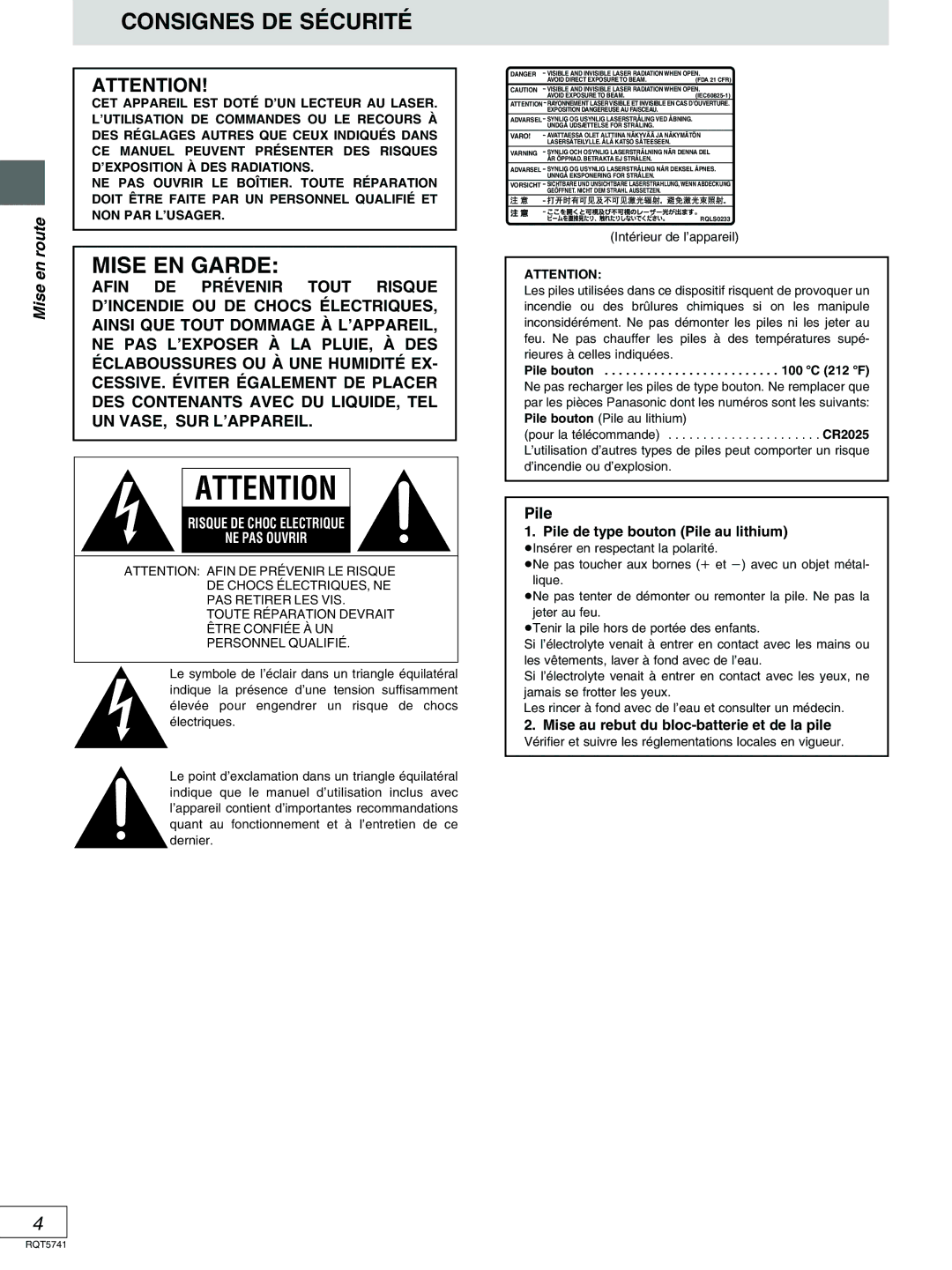 Panasonic DVD-H2000 Pile de type bouton Pile au lithium, Mise au rebut du bloc-batterie et de la pile, Pile bouton 