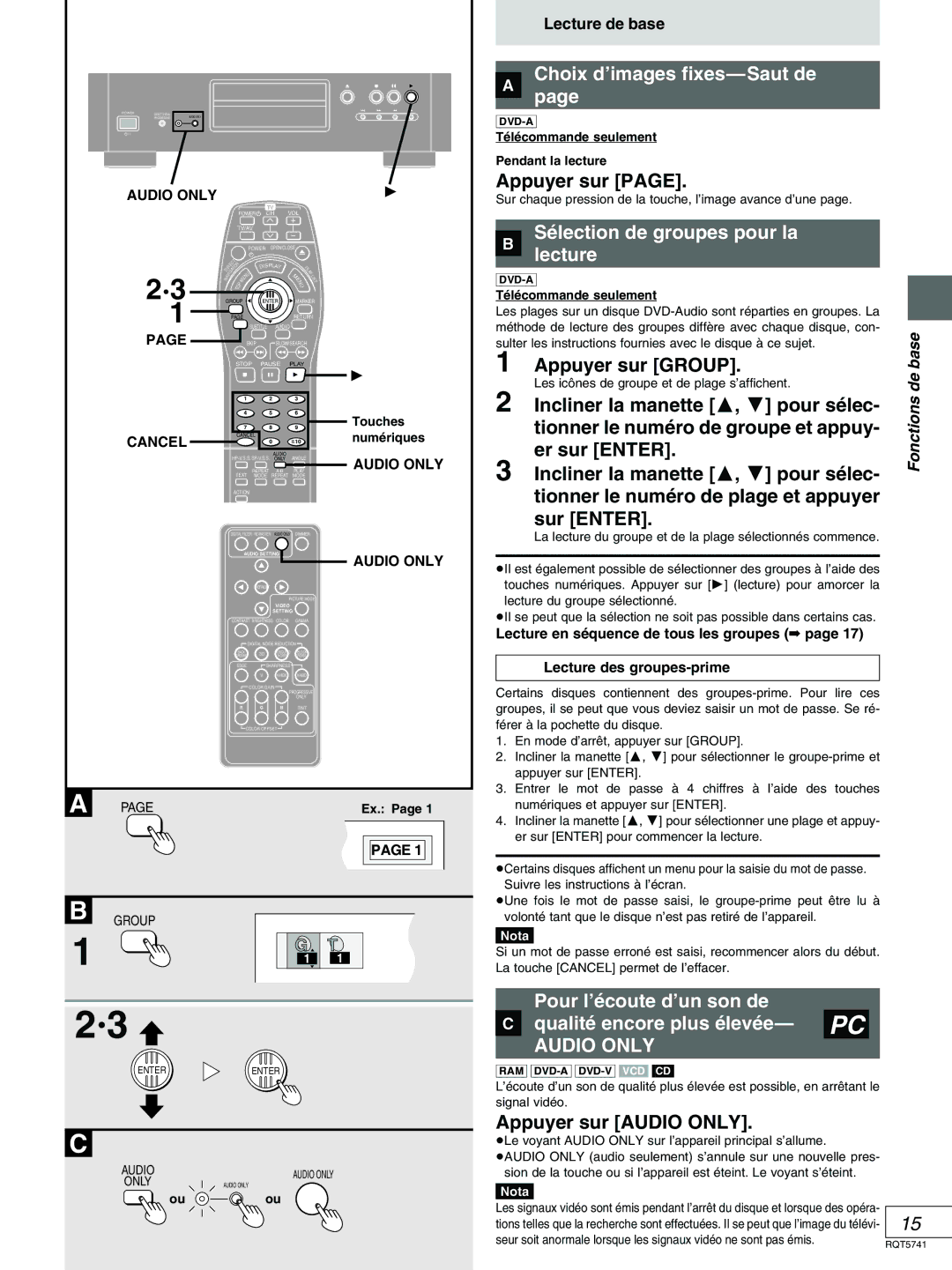 Panasonic DVD-H2000 warranty » Choix d’images fixes-Saut de, Sélection de groupes pour la » lecture 