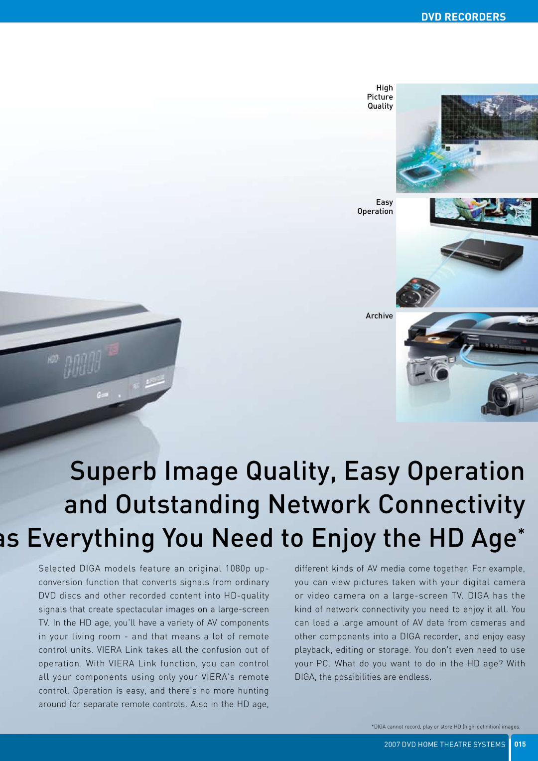 Panasonic DVD Home Theatre System manual Dvd Recorders, High Picture Quality Easy Operation Archive 