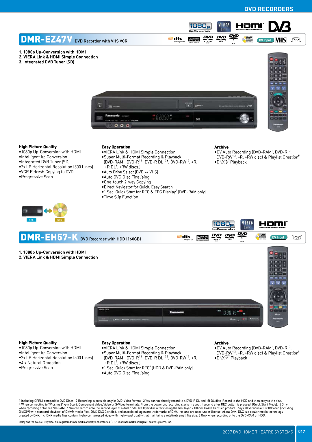Panasonic DVD Home Theatre System Dvd Recorders, DMR-EZ47V DVD Recorder with VHS VCR, High Picture Quality, Easy Operation 