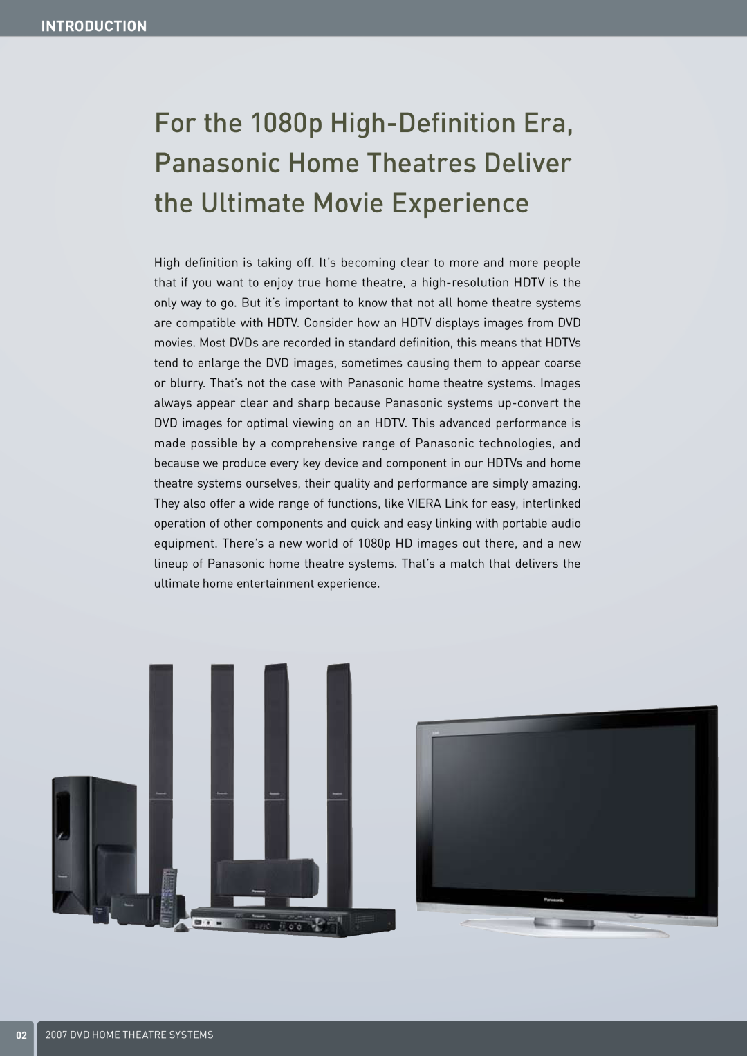 Panasonic DVD Home Theatre System manual Introduction, For the 1080p High-Definition Era Panasonic Home Theatres Deliver 