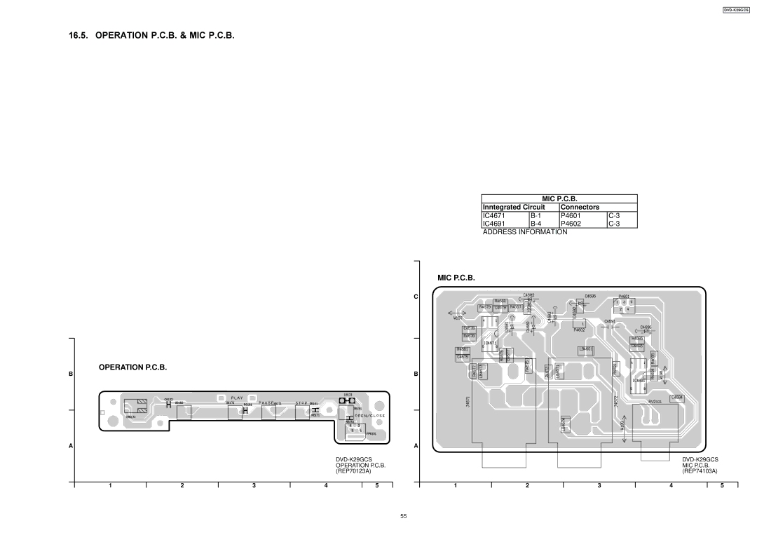 Panasonic DVD-K29GCS specifications Operation P.C.B. & MIC P.C.B 