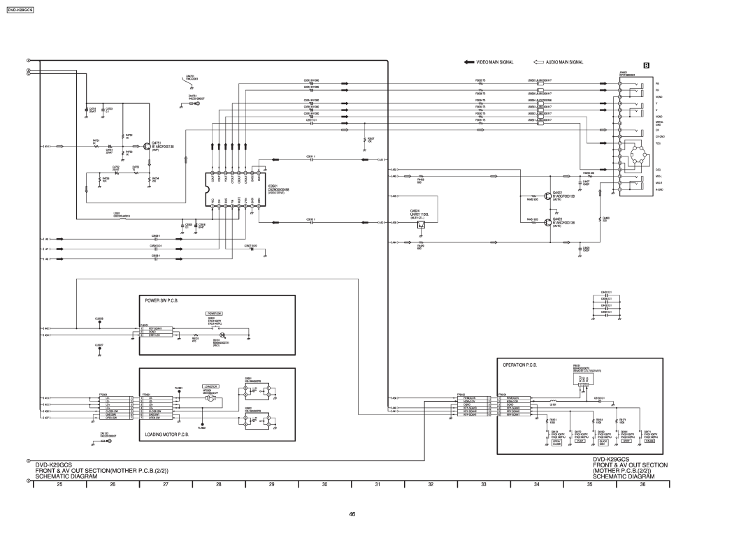 Panasonic DVD-K29GCS specifications Front & Av Out Section, FRONT & AV OUT SECTIONMOTHER P.C.B.2/2, Schematic Diagram 