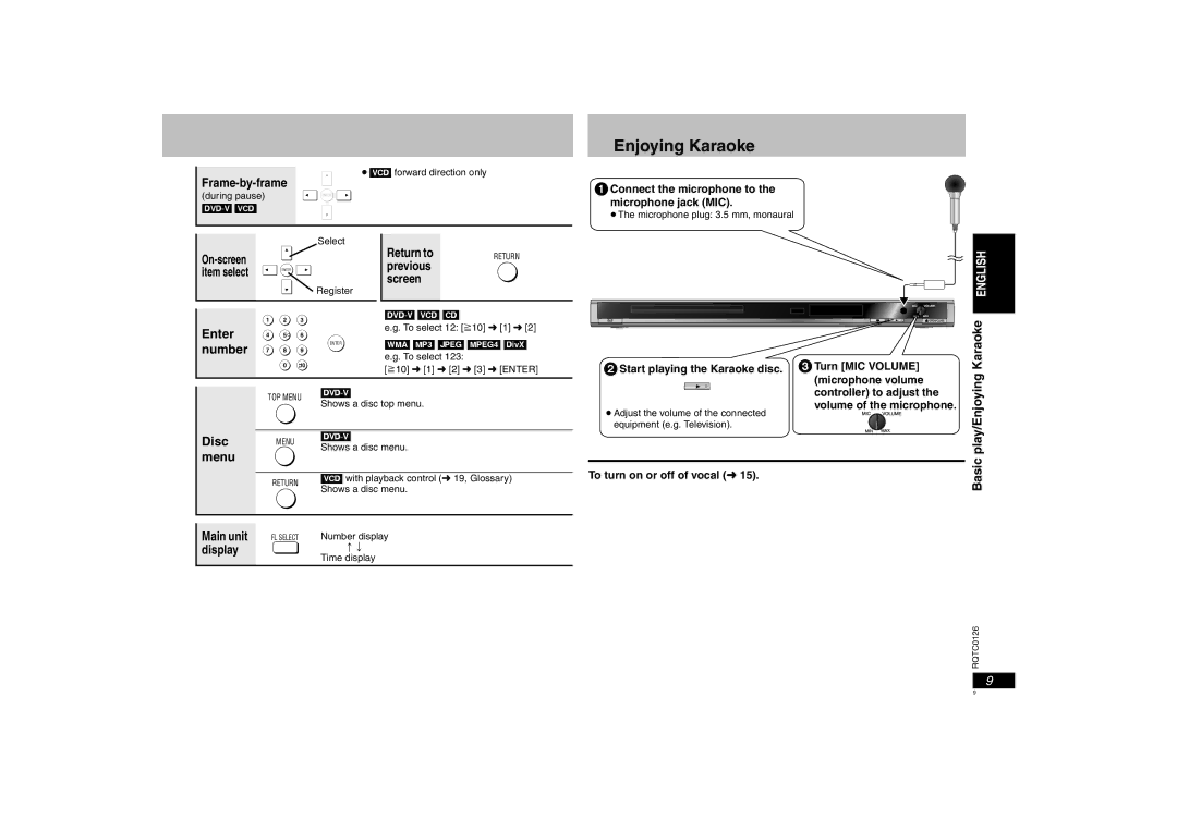 Panasonic DVD-K33 operating instructions Enjoying Karaoke 