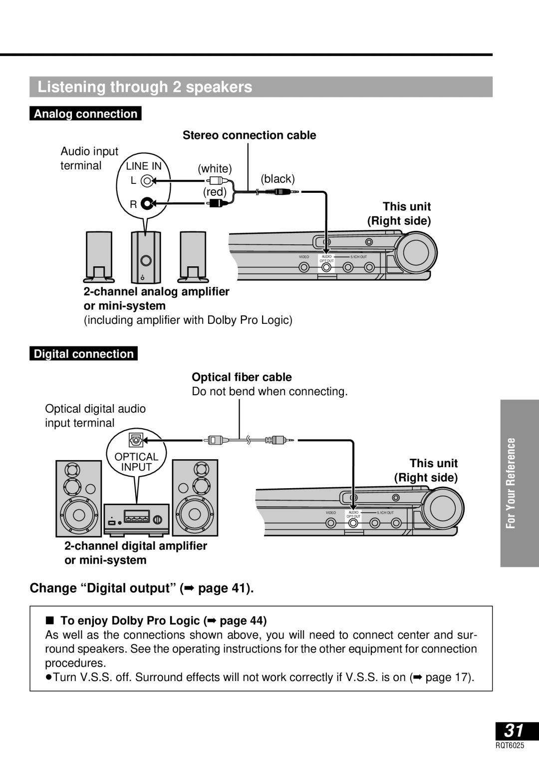 Panasonic DVD-LA95 operating instructions Listening through 2 speakers 