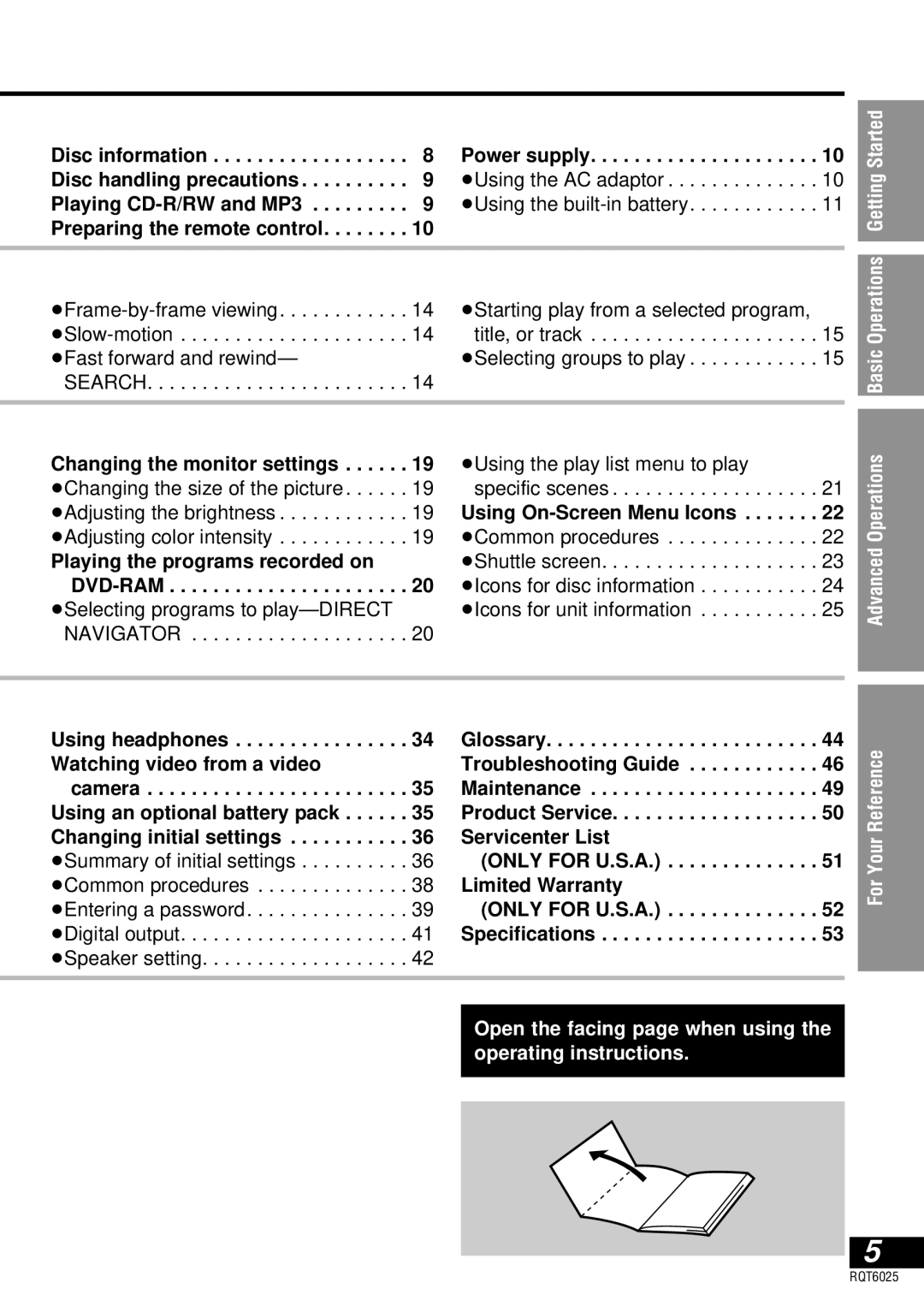 Panasonic DVD-LA95 Started, Your, For, Open the facing page when using the operating instructions 