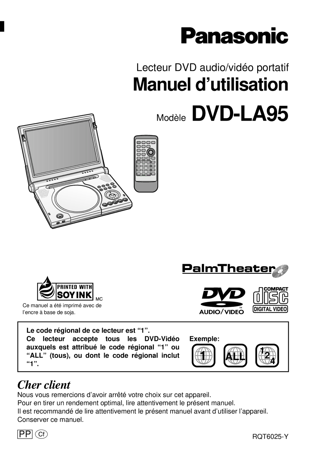 Panasonic operating instructions Modèle DVD-LA95, ALL tous, ou dont le code régional inclut 