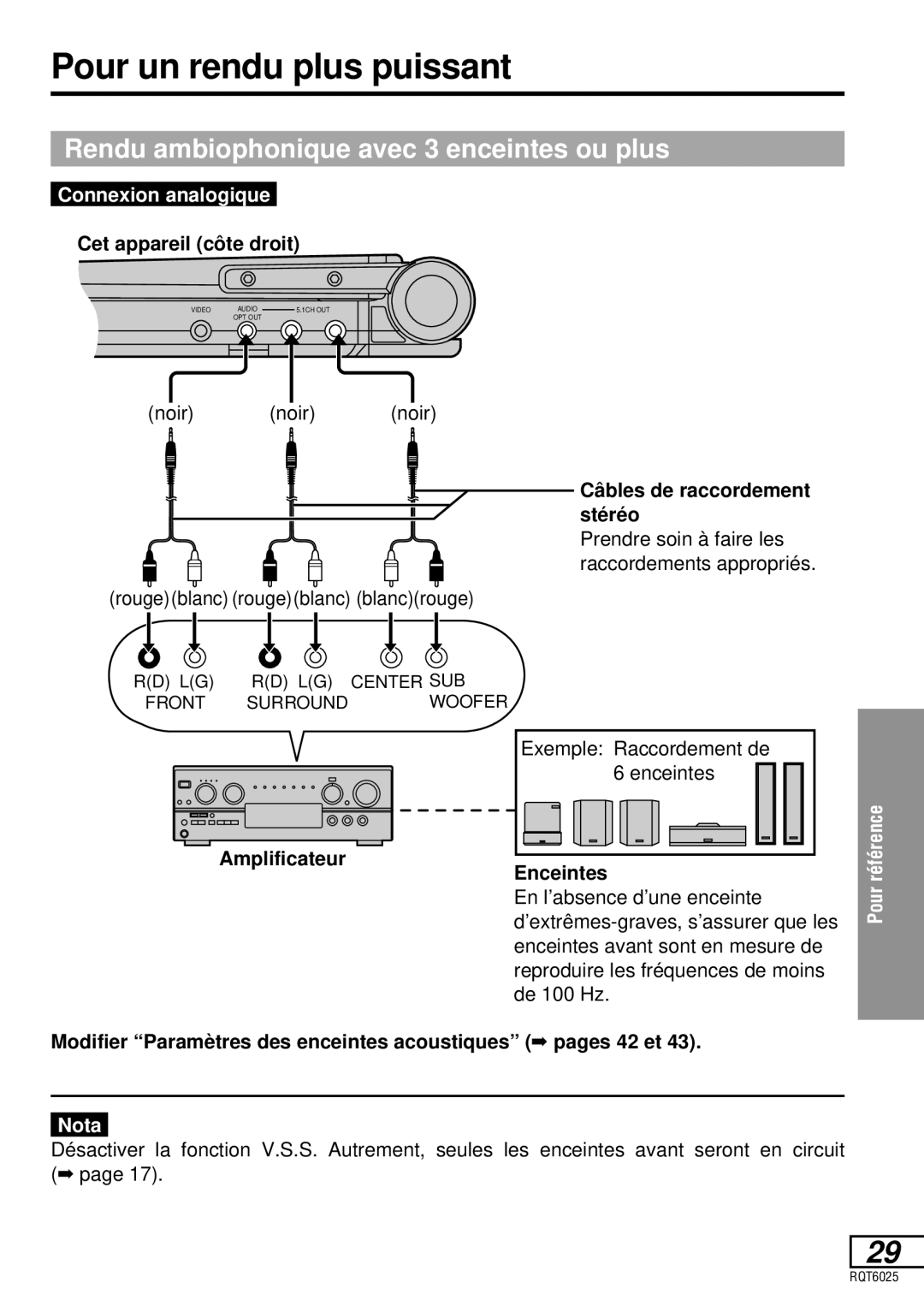 Panasonic DVD-LA95 operating instructions Pour un rendu plus puissant, Rendu ambiophonique avec 3 enceintes ou plus 