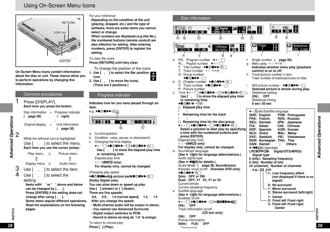 Panasonic DVD-LS5 warranty Using On-Screen Menu Icons, Operations Advanced, Advanced Operations 