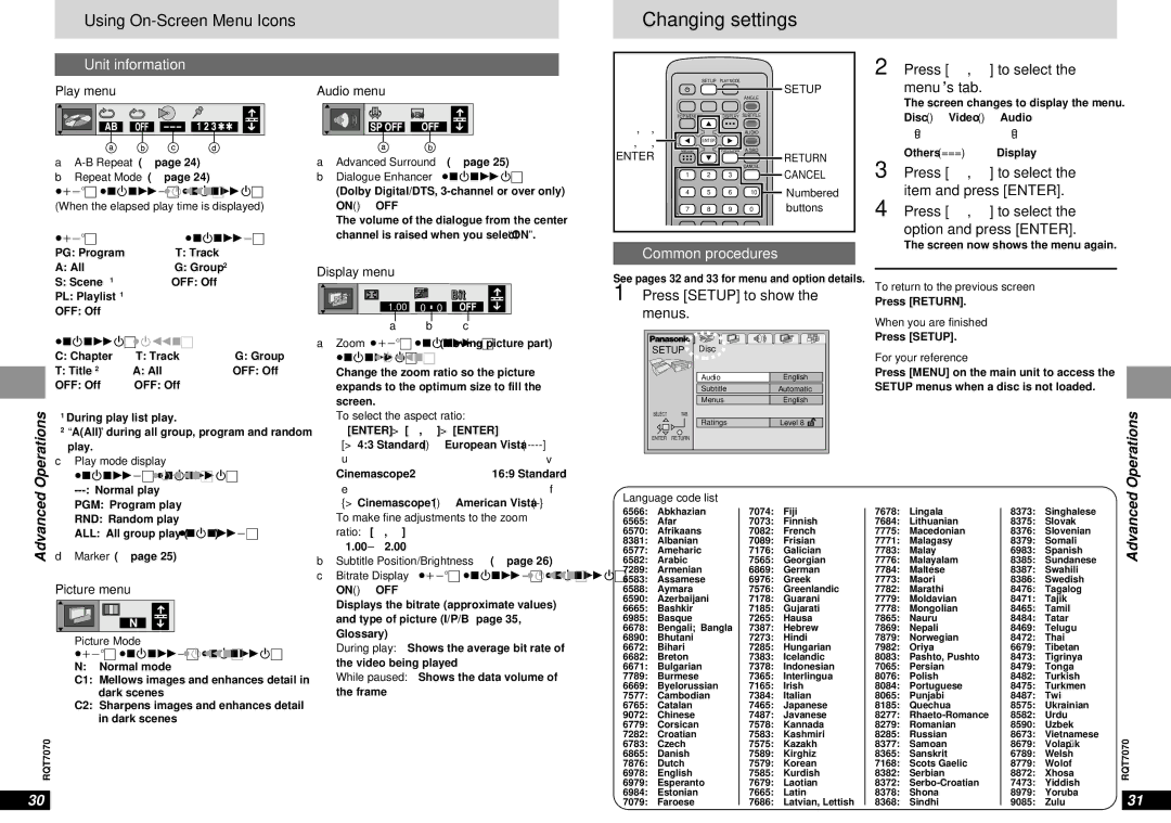 Panasonic DVD-LS5 warranty Changing settings, Unit information, Press 2, 1 to select the menu’s tab 