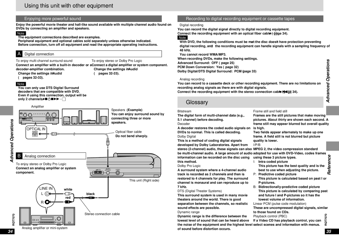 Panasonic DVD-LS5 warranty Using this unit with other equipment, Glossary, Enjoying more powerful sound 