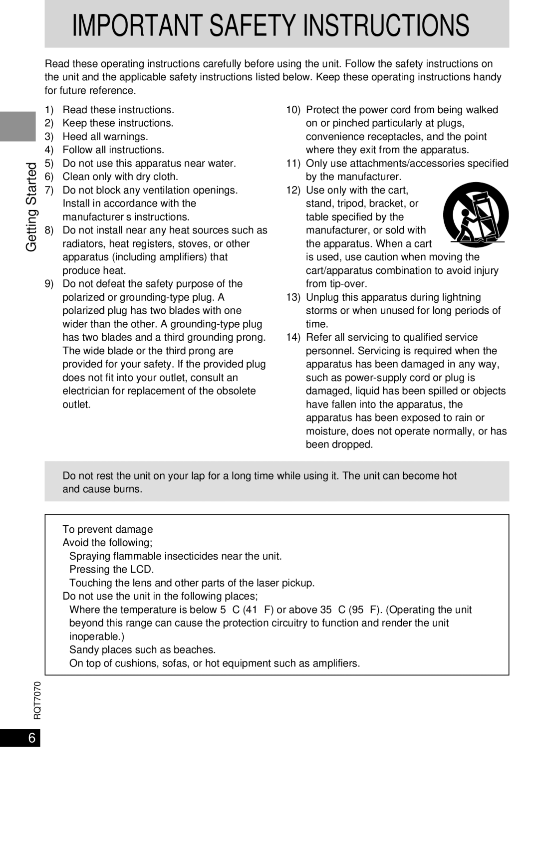 Panasonic DVD-LS5 warranty Listening caution, Started, Getting, User memo 