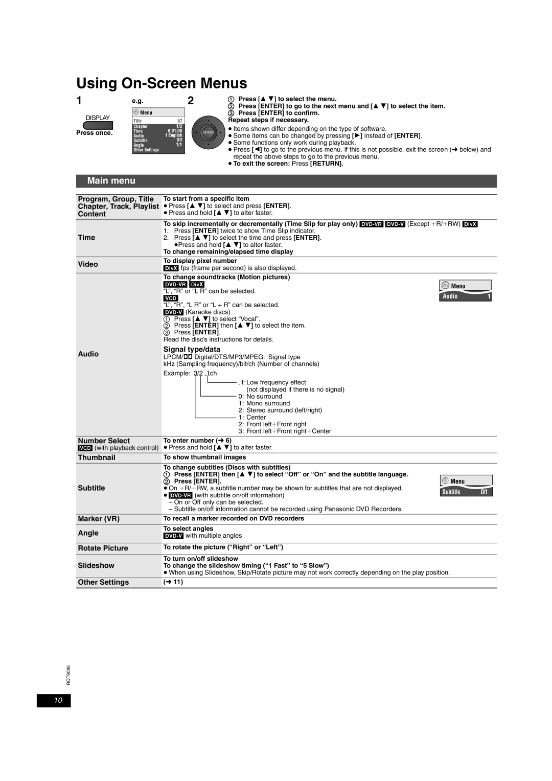 Panasonic DVD-LS86, DVD-LS83 operating instructions Using On-Screen Menus, Main menu 