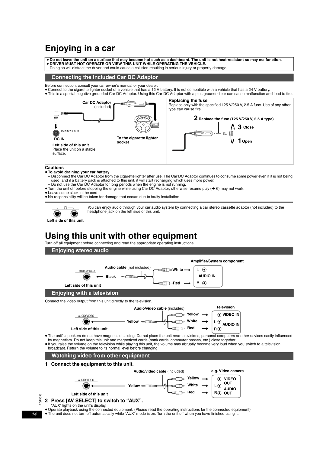 Panasonic DVD-LS86, DVD-LS83 operating instructions Enjoying in a car, Using this unit with other equipment 