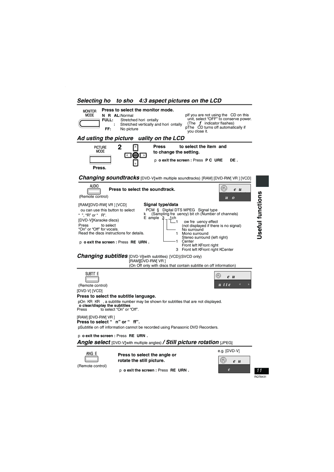 Panasonic DVD-LS87 operating instructions Useful functions, Selecting how to show 43 aspect pictures on the LCD 