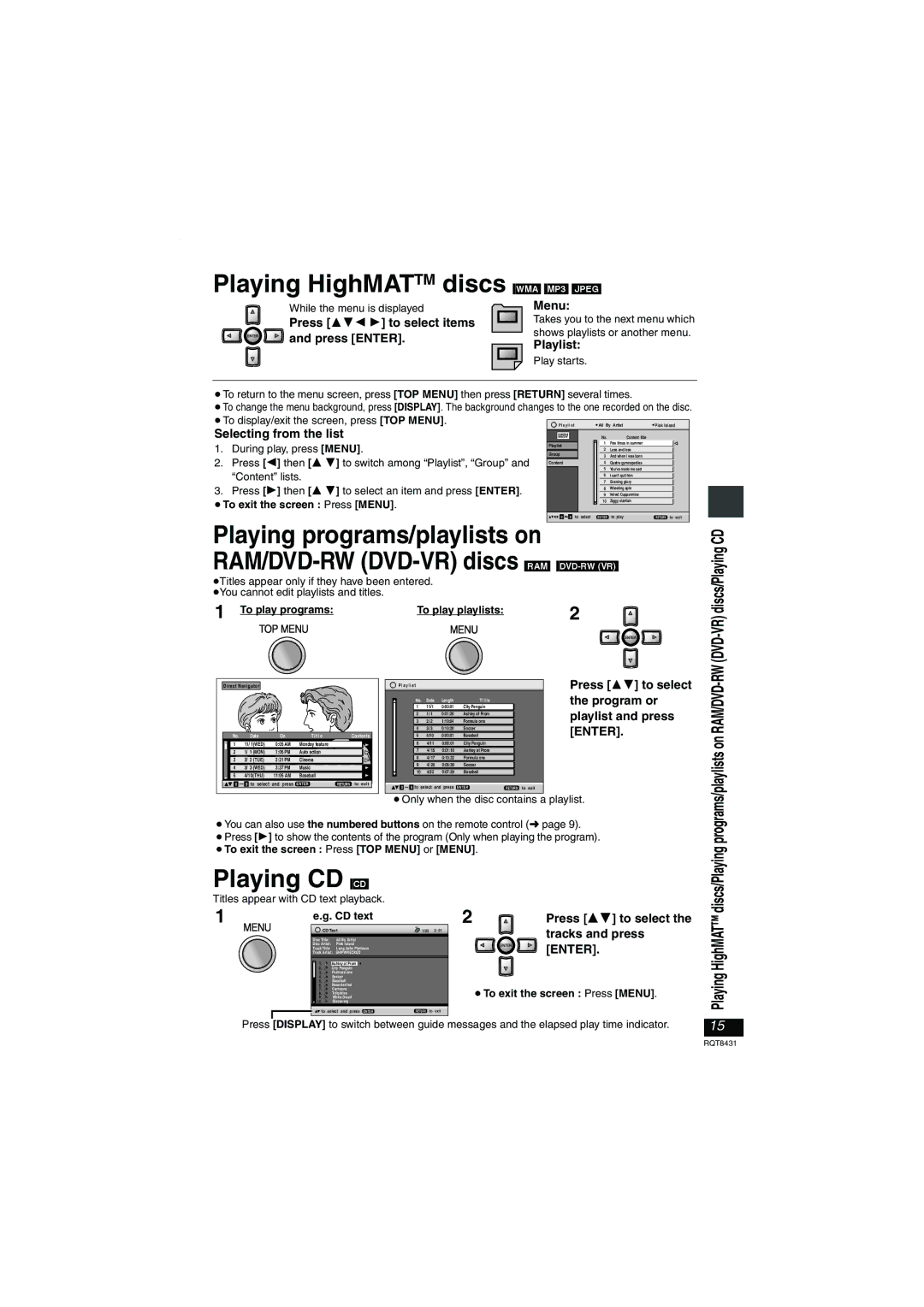 Panasonic DVD-LS87 operating instructions Playing HighMATTM discs, Playing CD CD 