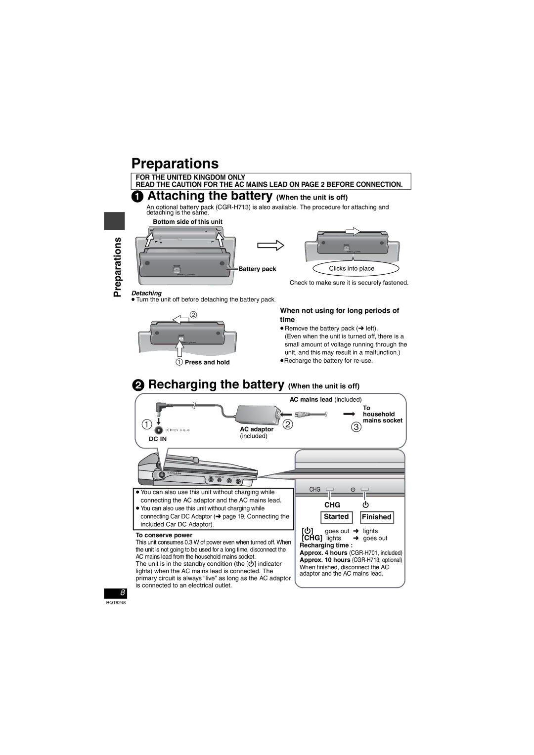 Panasonic DVD-LS91 manual Preparations, Chg 