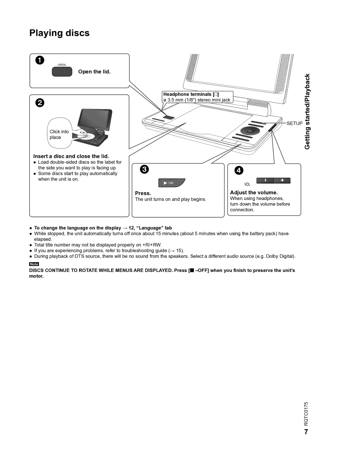 Panasonic DVD-LS92 owner manual Playing discs, Getting started/Playback 