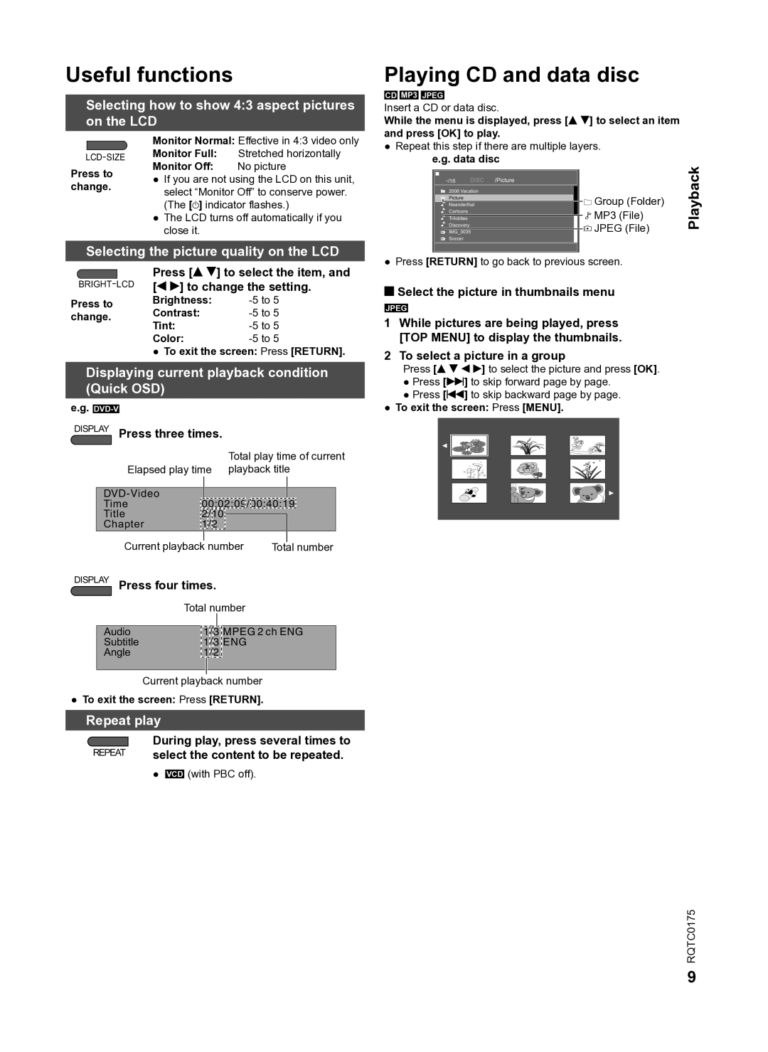 Panasonic DVD-LS92 owner manual Useful functions, Playing CD and data disc 