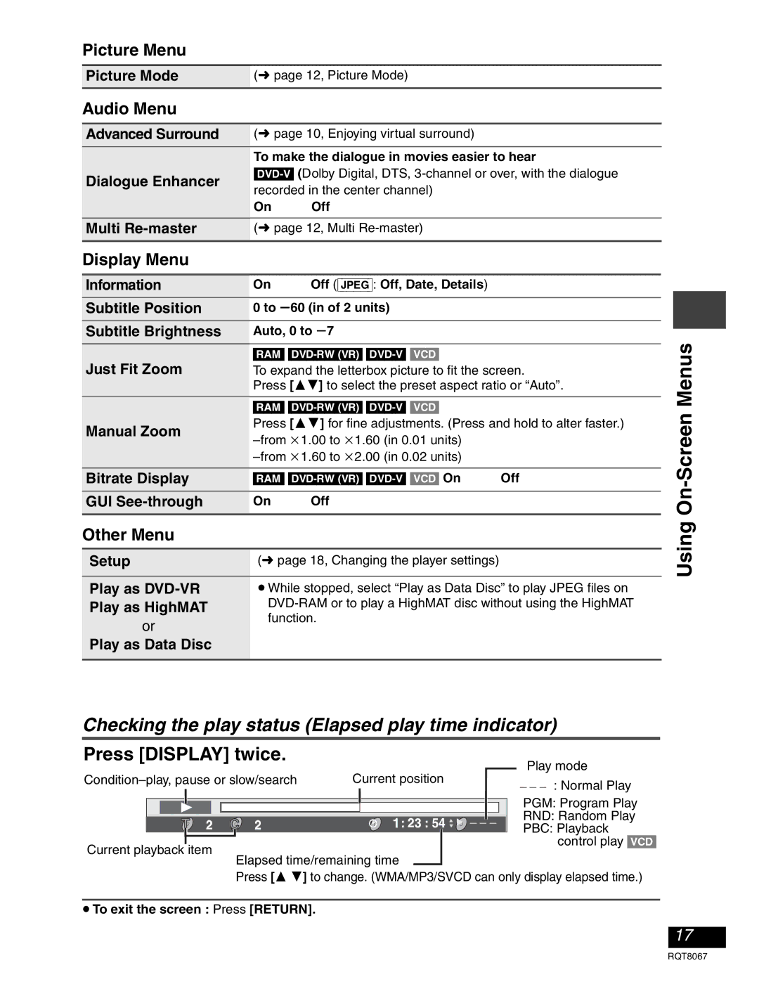 Panasonic DVD-LS90, DVD-LS93 warranty Checking the play status Elapsed play time indicator, Press Display twice 