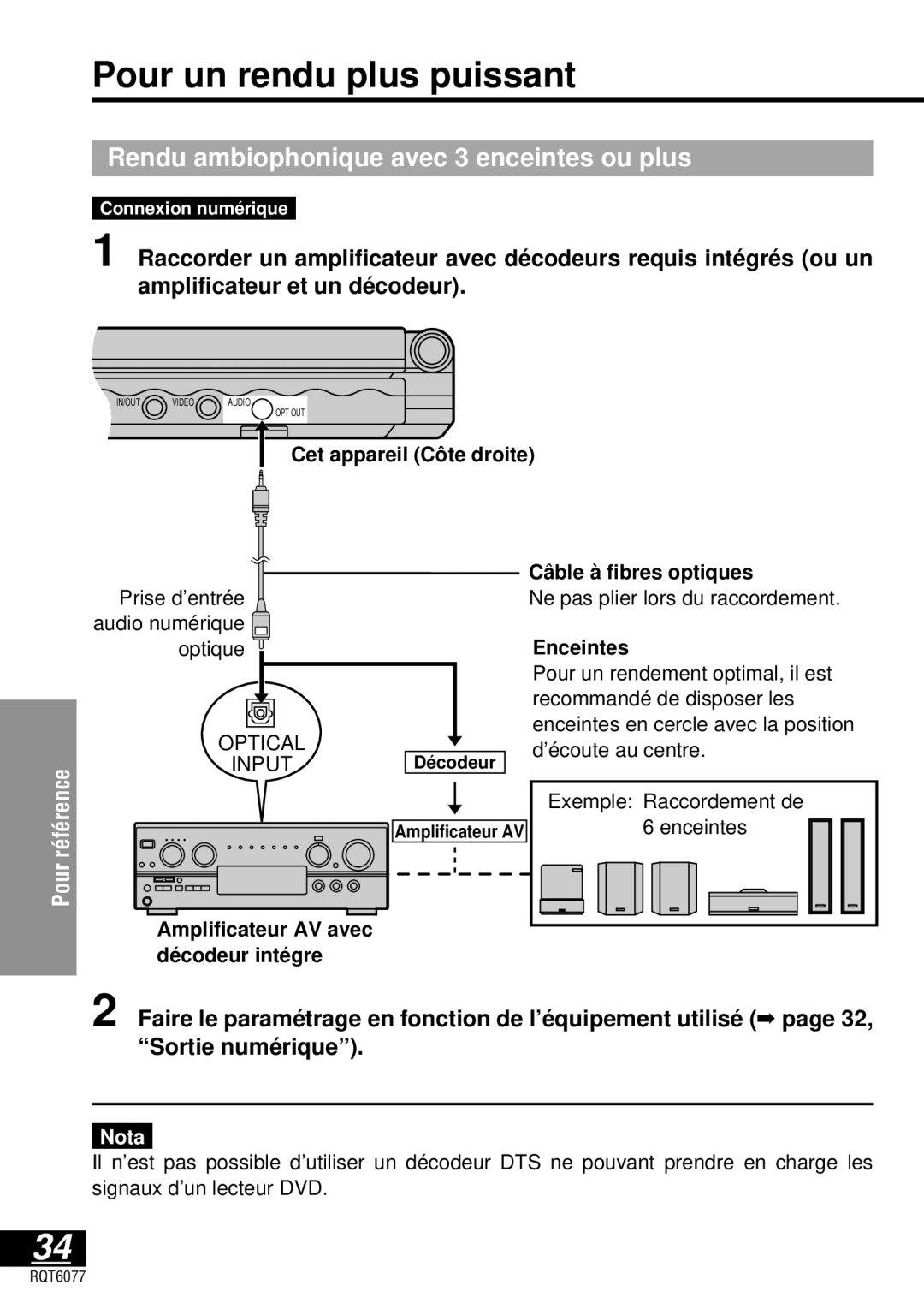 Panasonic DVD-LV57 operating instructions Pour un rendu plus puissant, Rendu ambiophonique avec 3 enceintes ou plus 