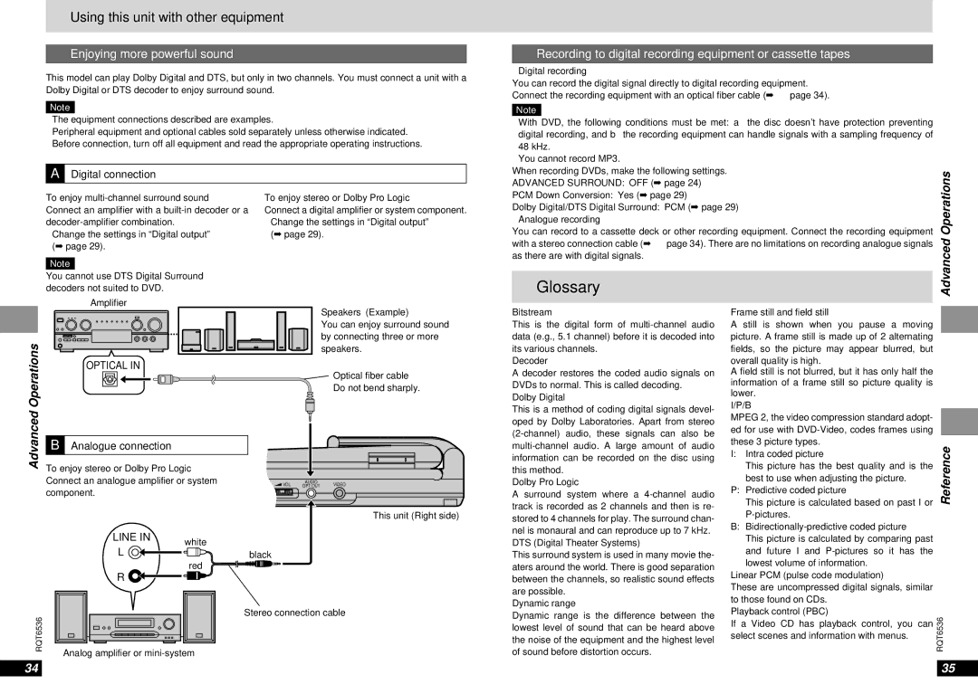 Panasonic DVD-LV65 Glossary, Enjoying more powerful sound, Recording to digital recording equipment or cassette tapes 