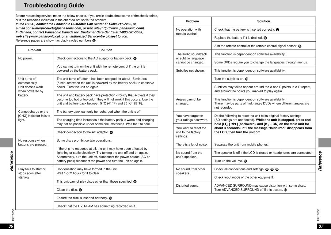 Panasonic DVD-LV65 warranty Troubleshooting Guide, Problem Solution, LCD, then turn the unit off 