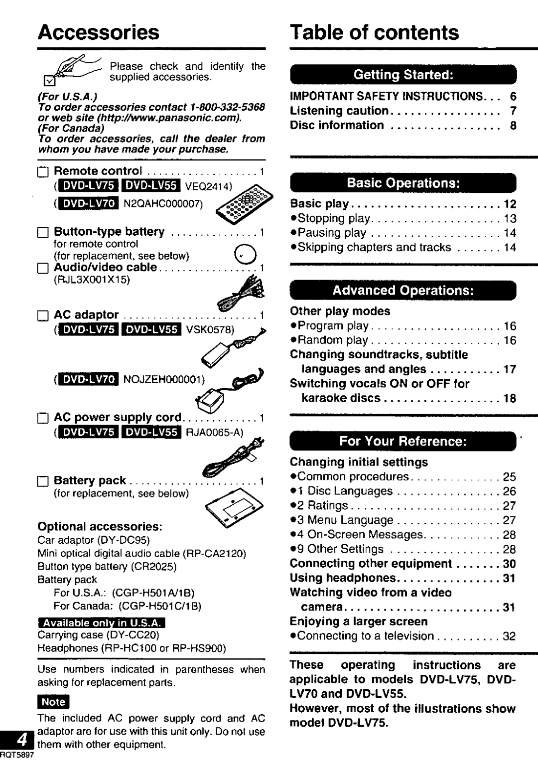 Panasonic DVD-LV55, DVD-LV75, DVD-LV70 manual 