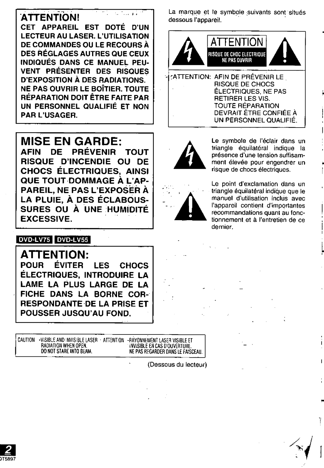 Panasonic DVD-LV55, DVD-LV75, DVD-LV70 manual 