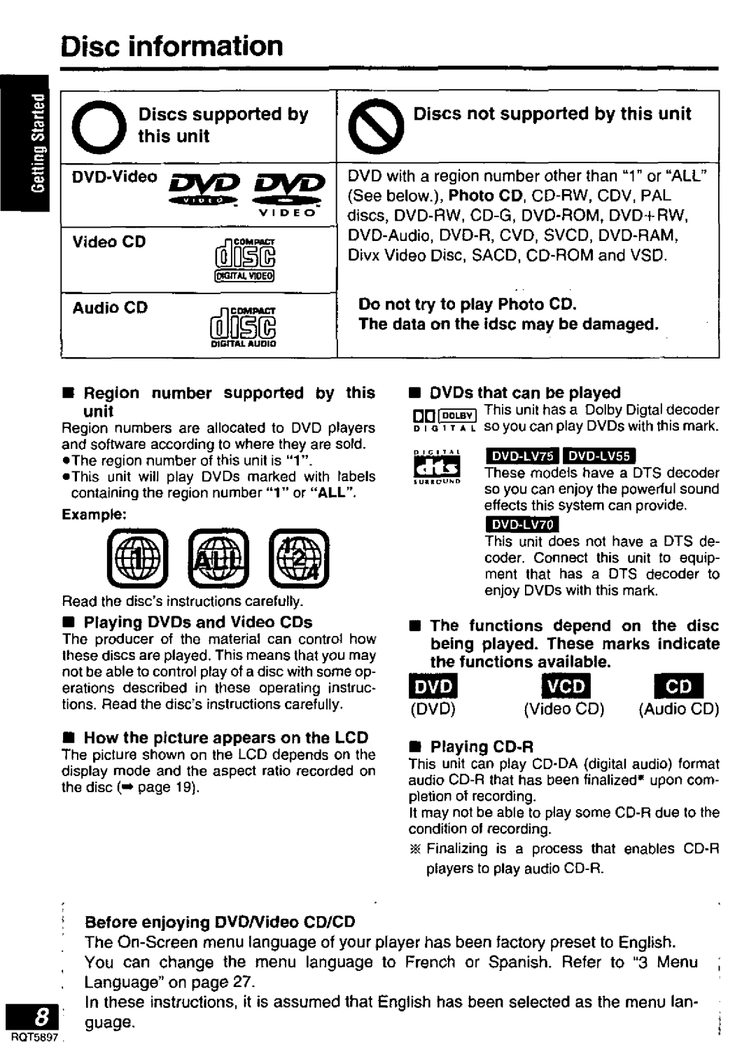 Panasonic DVD-LV70, DVD-LV75, DVD-LV55 manual 