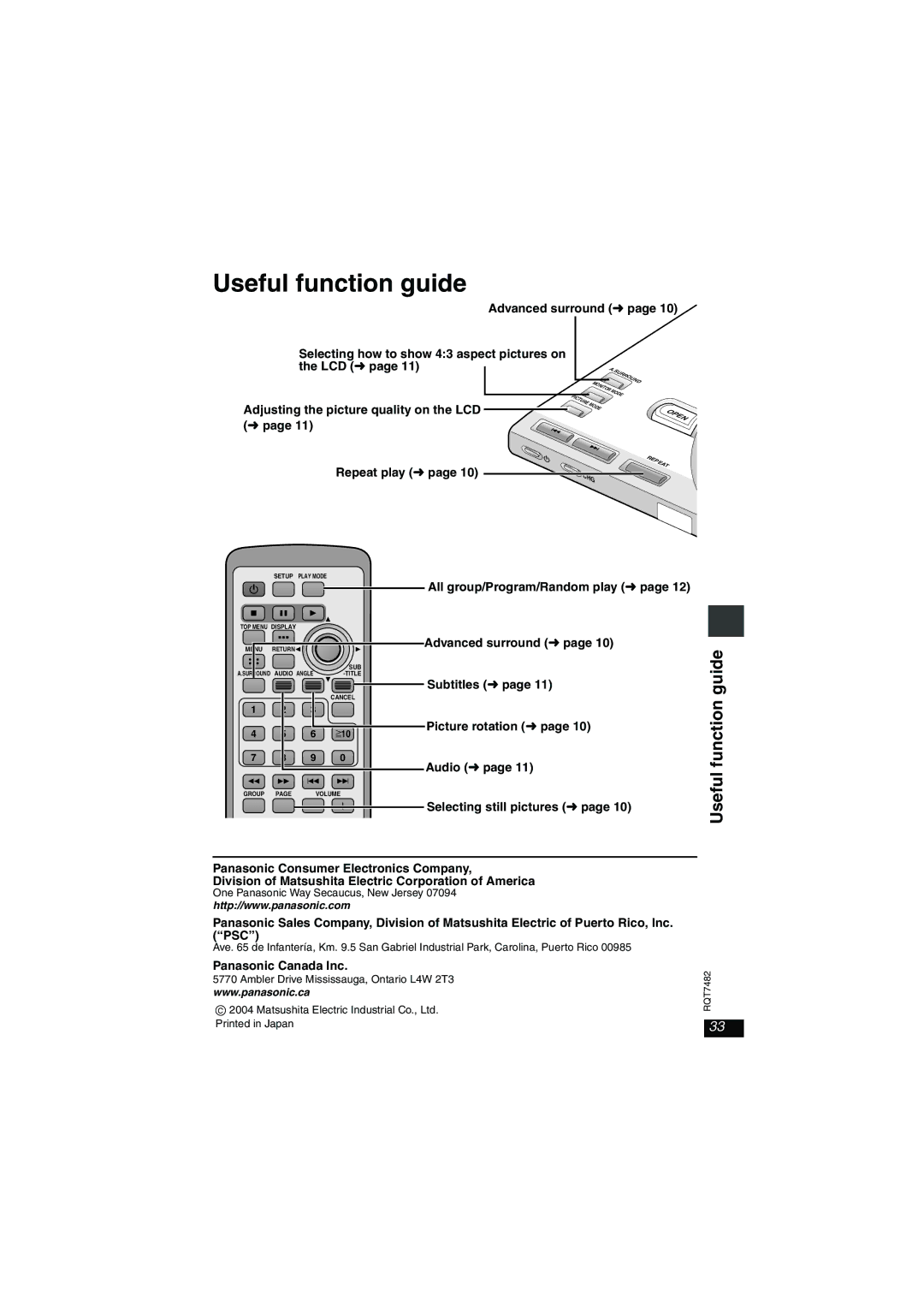 Panasonic DVD-LX8 important safety instructions Useful function guide 