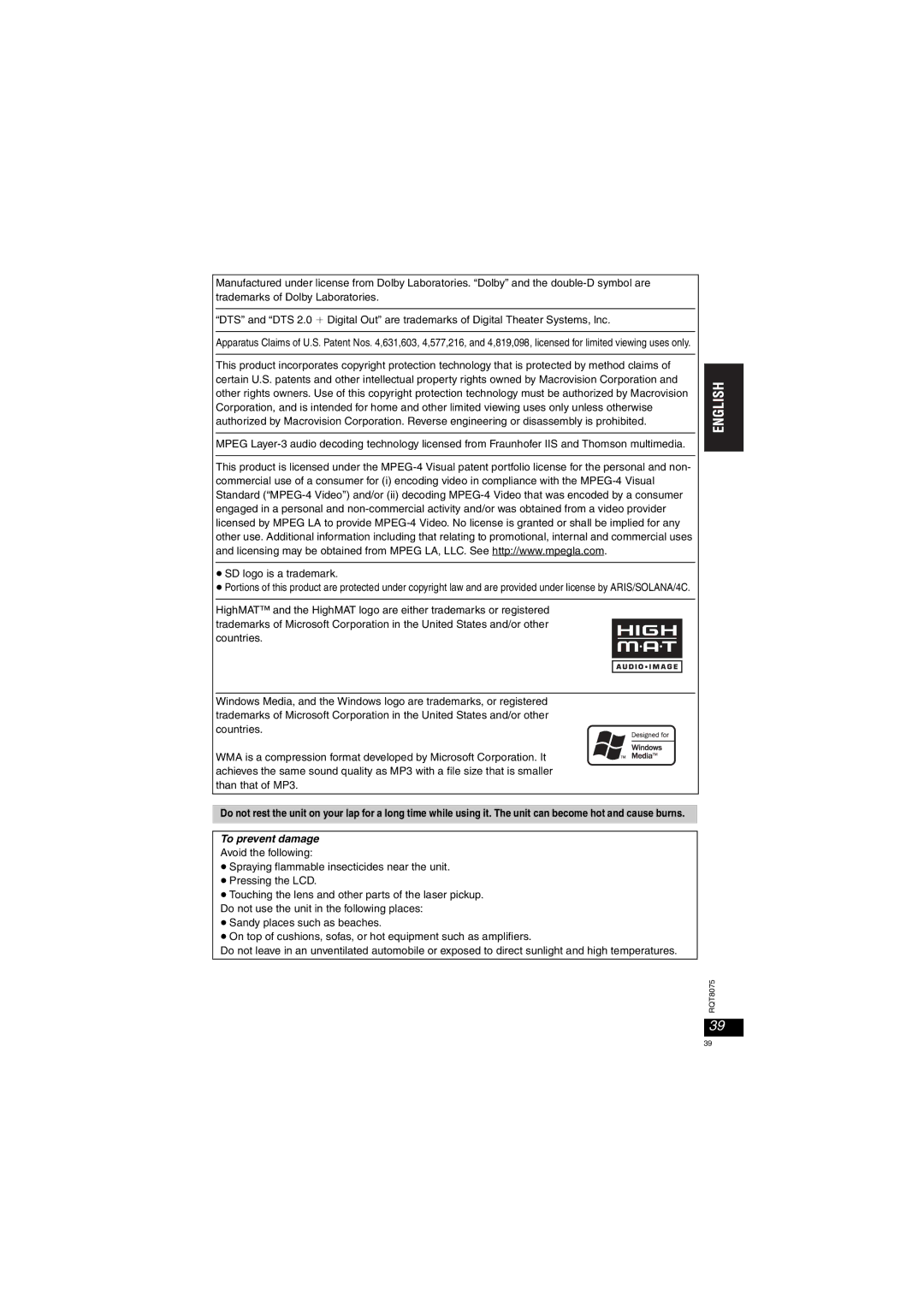 Panasonic DVD-LX95 operating instructions To prevent damage 