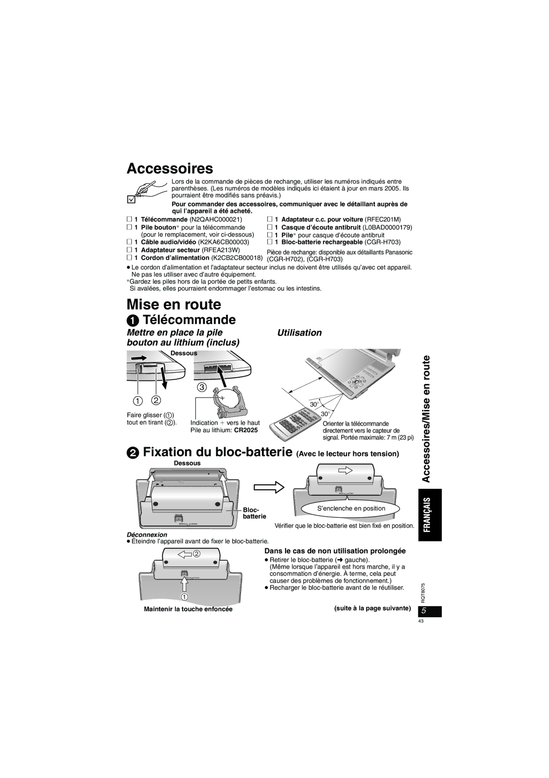 Panasonic DVD-LX95 Accessoires/Mise en route, Mettre en place la pile bouton au lithium inclus, Utilisation 