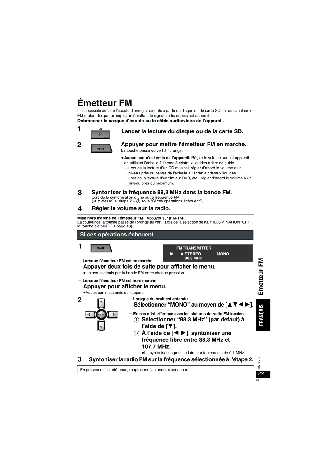 Panasonic DVD-LX95 operating instructions Émetteur FM 