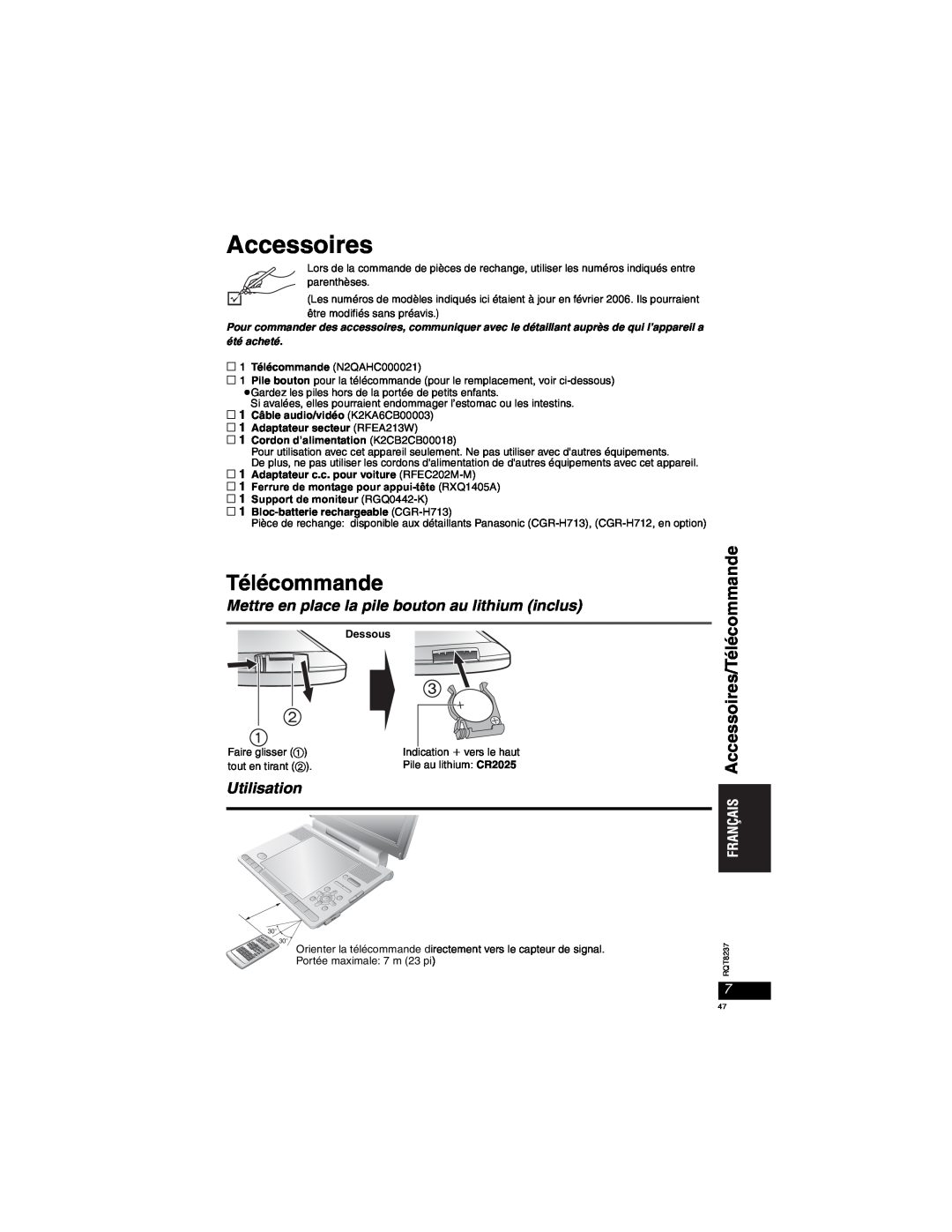Panasonic DVD-LX97 Accessoires/Télécommande, Mettre en place la pile bouton au lithium inclus, Utilisation 