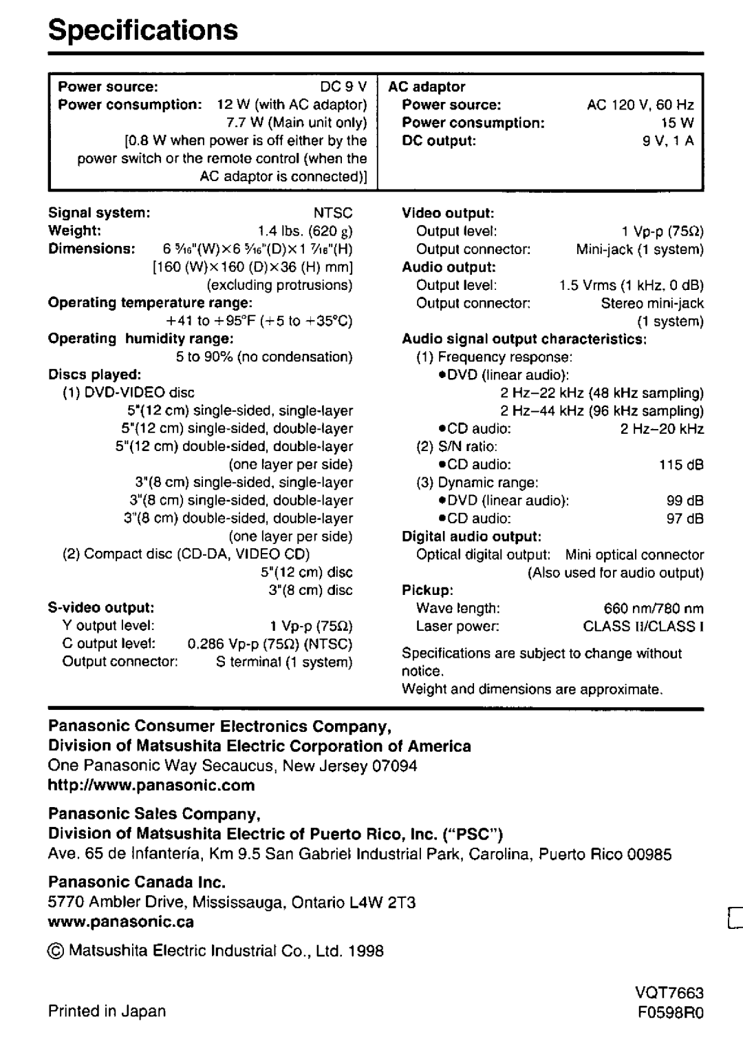 Panasonic DVD-P10D manual 