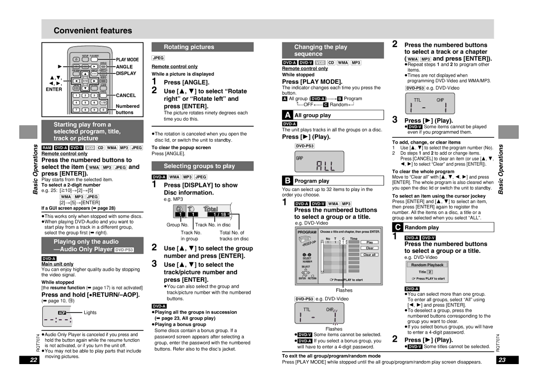 Panasonic DVD-PS3 operating instructions Convenient features 