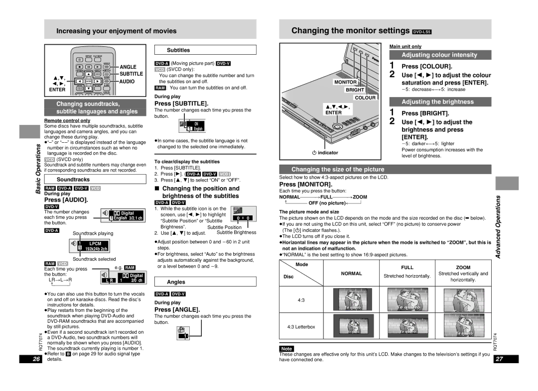 Panasonic DVD-PS3 operating instructions Changing the monitor settings DVD-LS5 