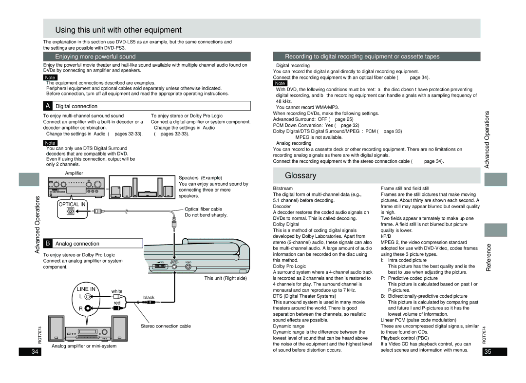 Panasonic DVD-PS3 operating instructions Using this unit with other equipment, Glossary, Enjoying more powerful sound 