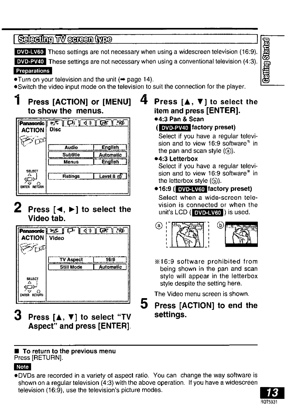 Panasonic DVDLV60, DVD-PV40 manual 