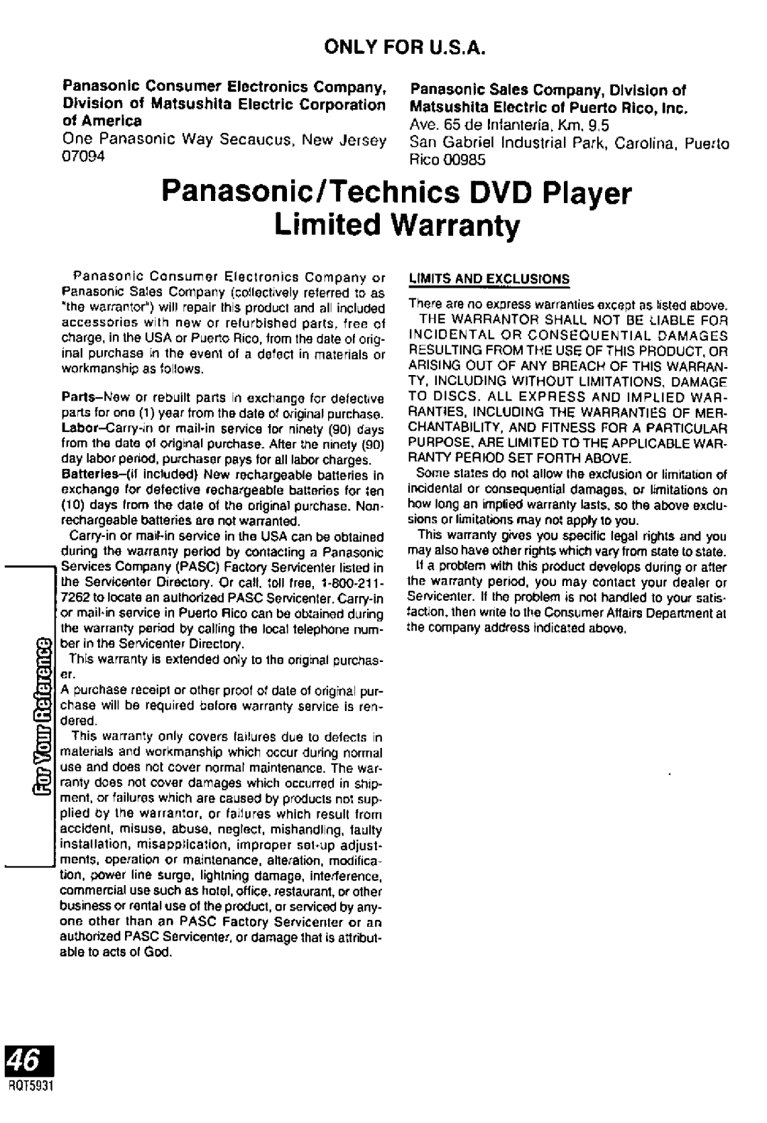 Panasonic DVD-PV40, DVDLV60 manual 