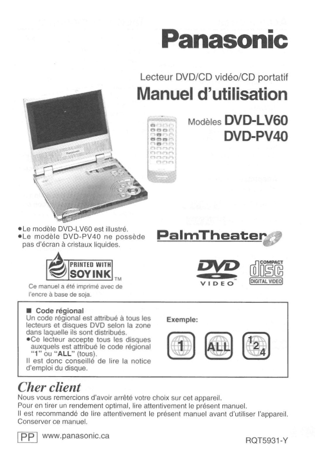 Panasonic DVDLV60, DVD-PV40 manual 