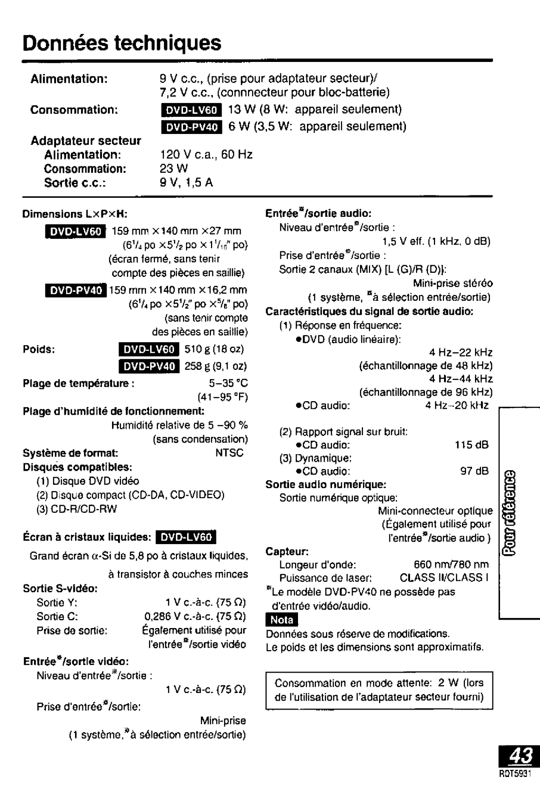 Panasonic DVDLV60, DVD-PV40 manual 