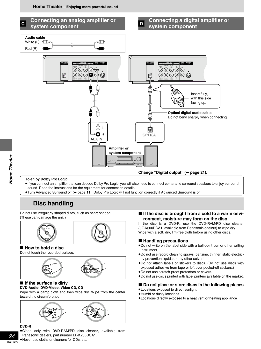 Panasonic DVD-RA60 operating instructions Disc handling, How to hold a disc, If the surface is dirty, Handling precautions 