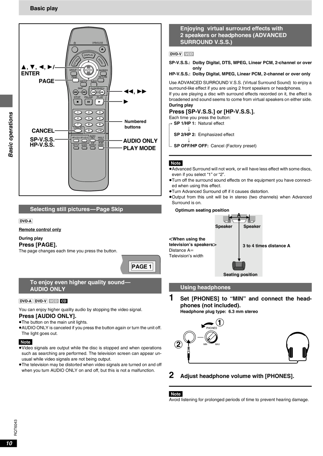 Panasonic DVD-RA61 manual Sp-V.S.S, Audio only, Hp-V.S.S, Play Mode 