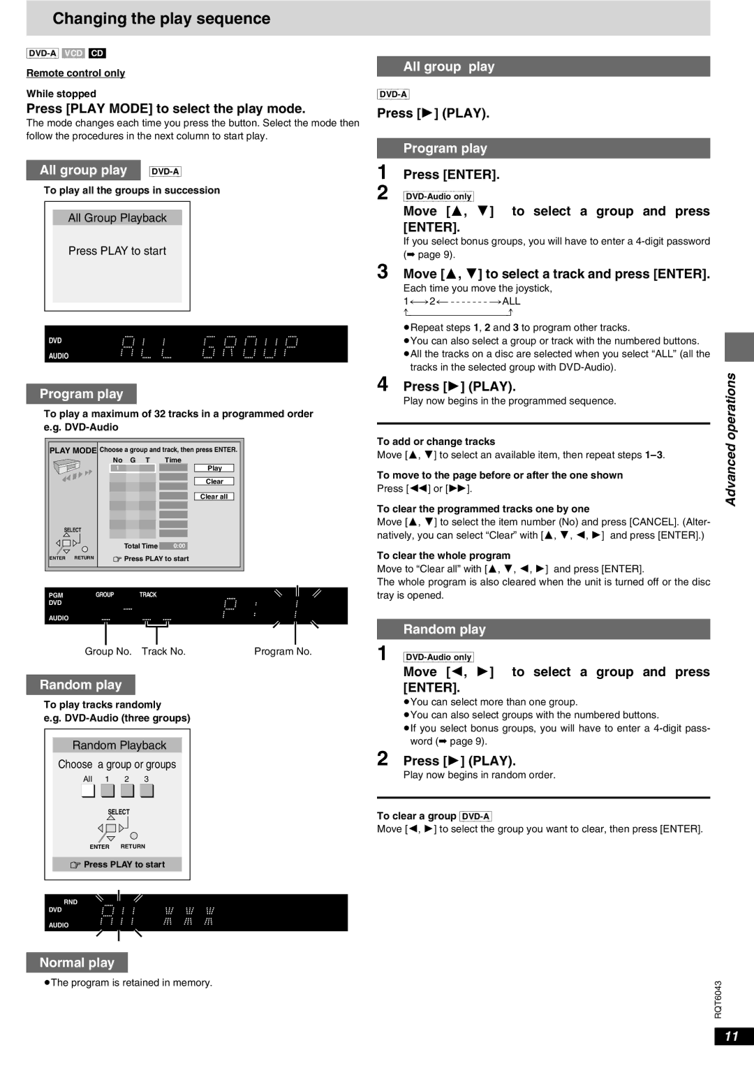 Panasonic DVD-RA61 manual Changing the play sequence, Operations 