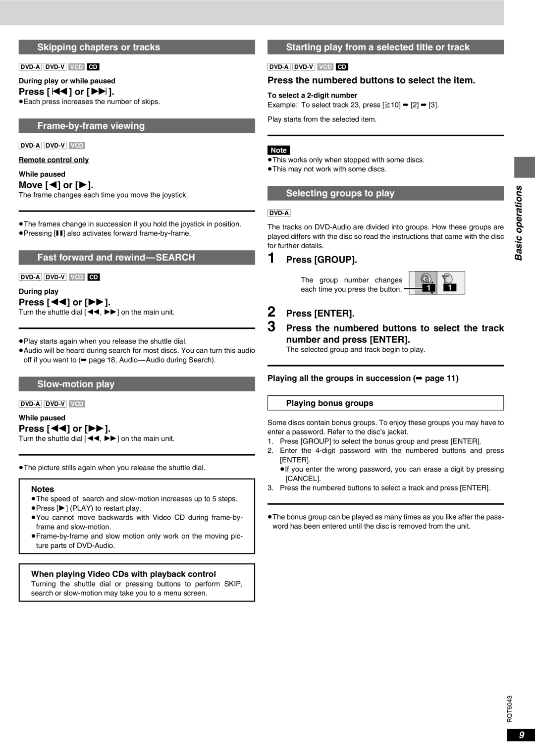 Panasonic DVD-RA61 manual Basic operations 