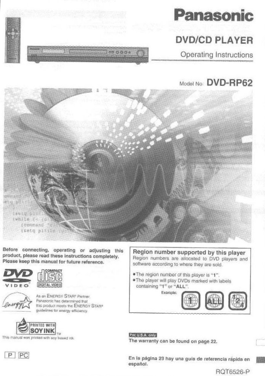 Panasonic DVD-RP62 manual 