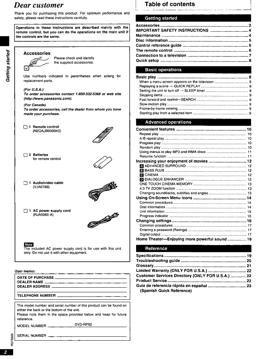 Panasonic DVD-RP62 manual 