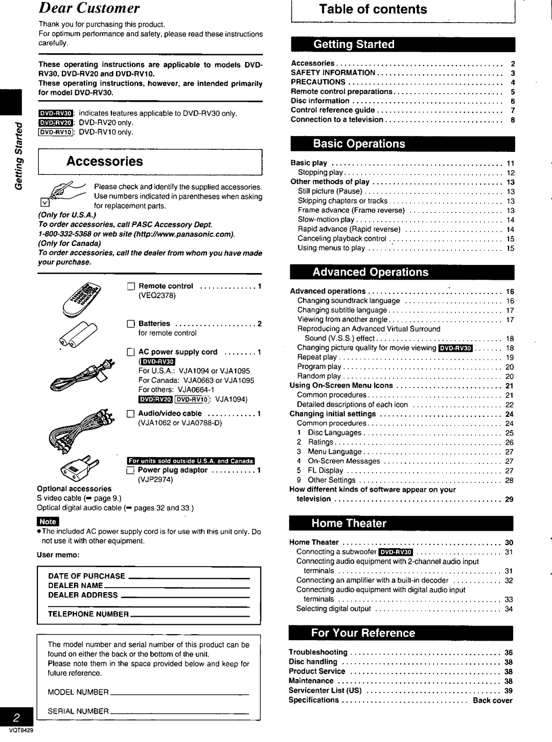 Panasonic DVD-RV10, DVD-RV20, DVD-RV30 manual 